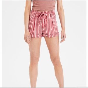 AMERICAN EAGLE | Red Striped High Waisted Shorts